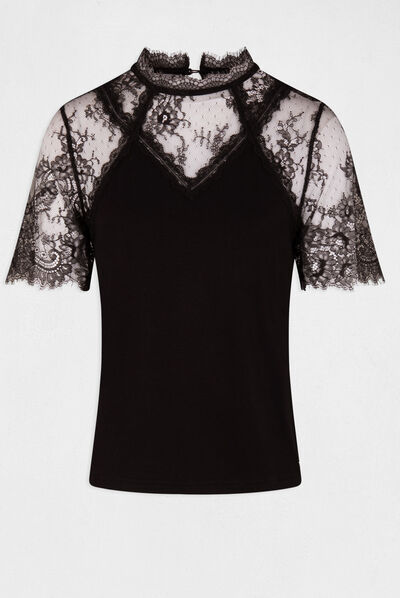 Camiseta de manga corta negro mujer
