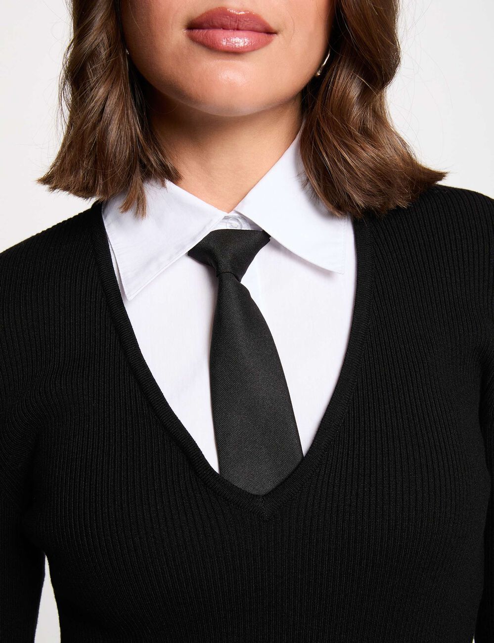 Jersey 2 en 1 con cuello vuelto negro mujer