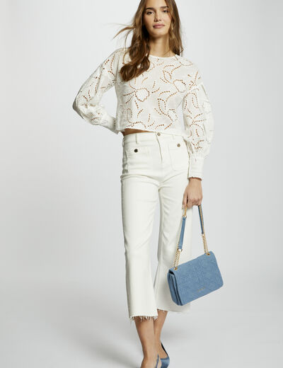 Pantalón pernera ancha marfil mujer