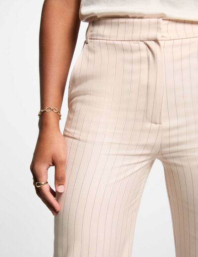 Pantalón pernera ancha rayas rosa claro mujer
