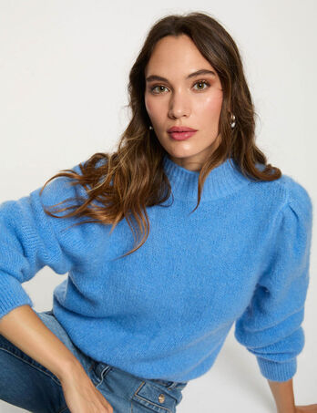 Jersey con cuello alto azul mujer