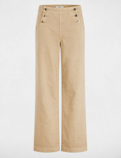 Pantalón pernera ancha botones marron clair mujer