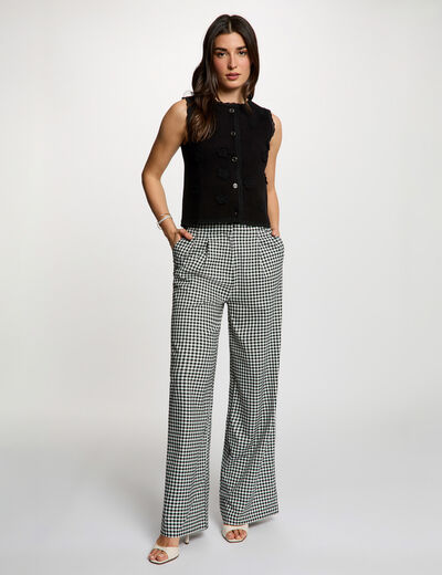 Pantal&oacute;n ancho con pliegues negro mujer