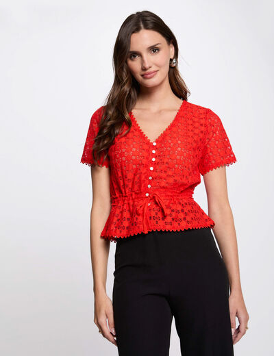 Camiseta manga corta de encaje orange mujer