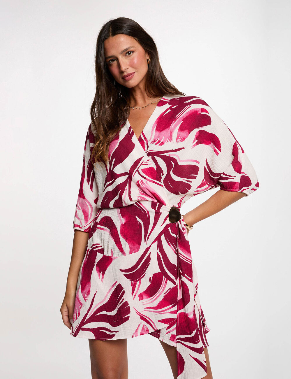 Vestido plisado cruzado multicolor mujer