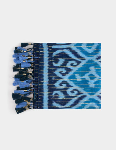 Fular estampado con pompones azul mujer