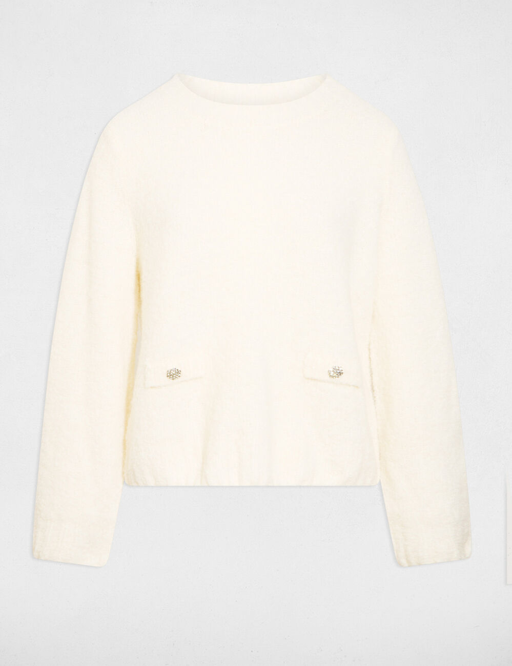 Jersey grueso con cuello redondo marfil mujer