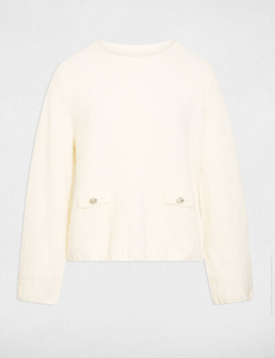 Jersey grueso con cuello redondo marfil mujer
