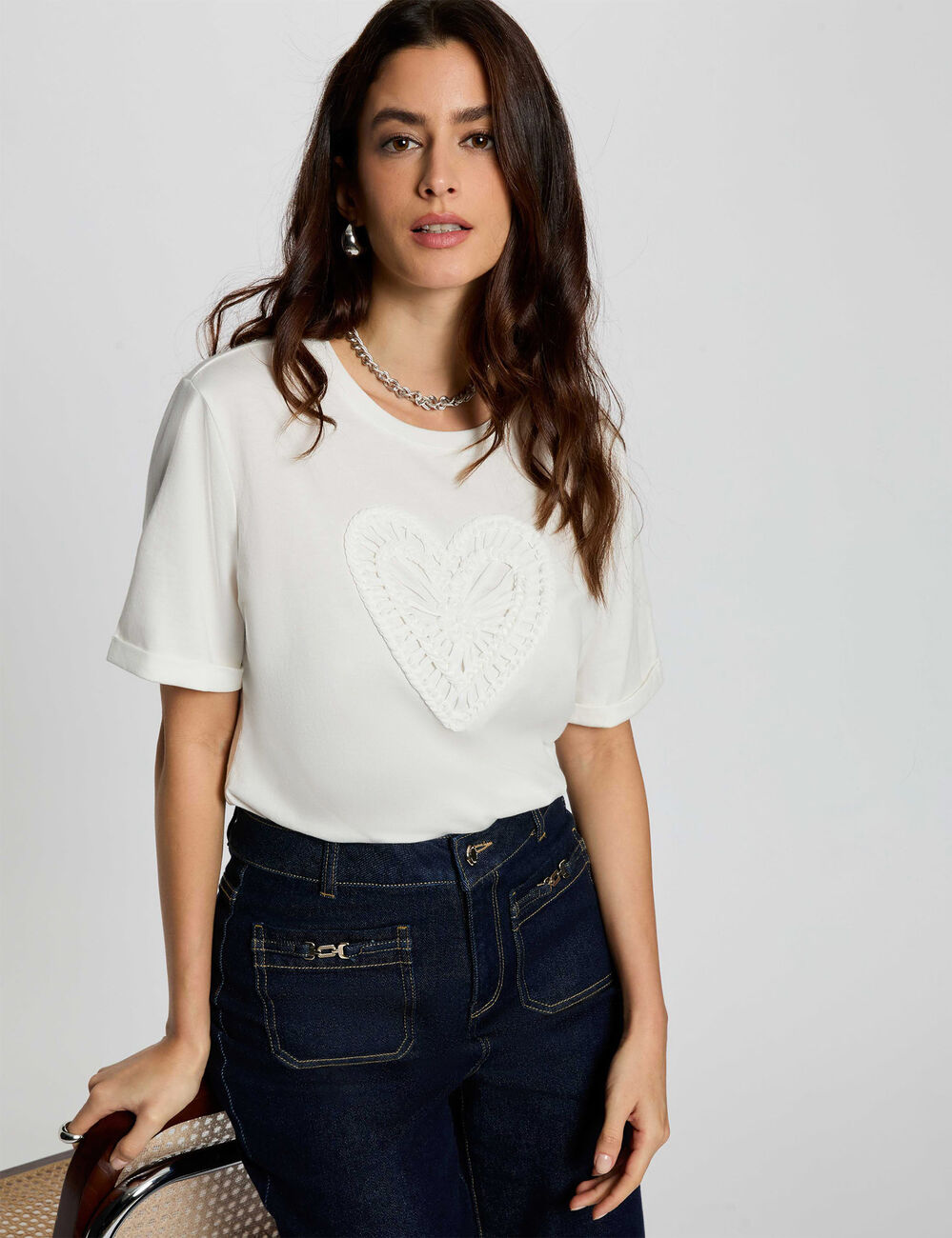 Camiseta recta de manga corta blanco mujer