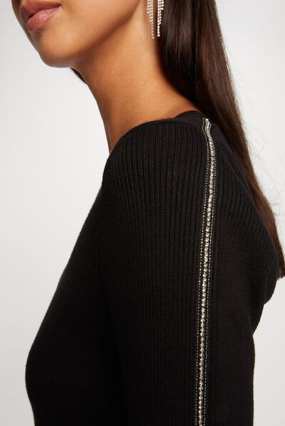 Jersey manga larga bandas de joya negro mujer