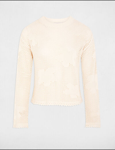 Jersey calado cuello redondo marfil mujer