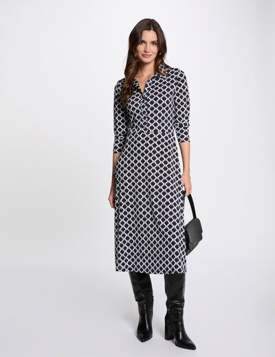 Vestido midi recto estampado azul marino mujer