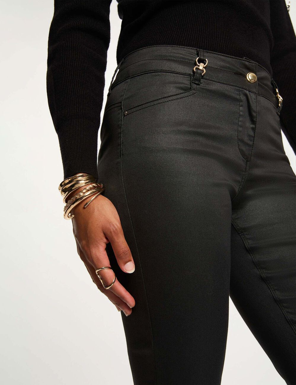 Pantalón bootcut encerado negro mujer