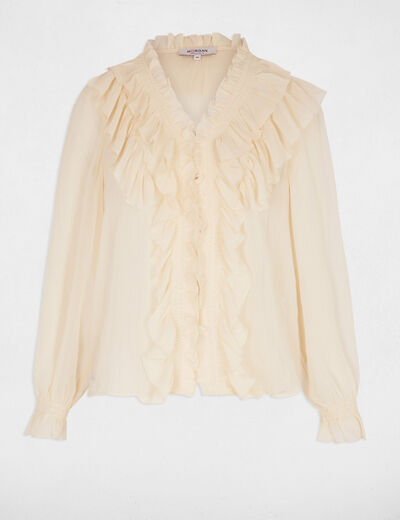 Camisa fluida con cuello en v creme mujer