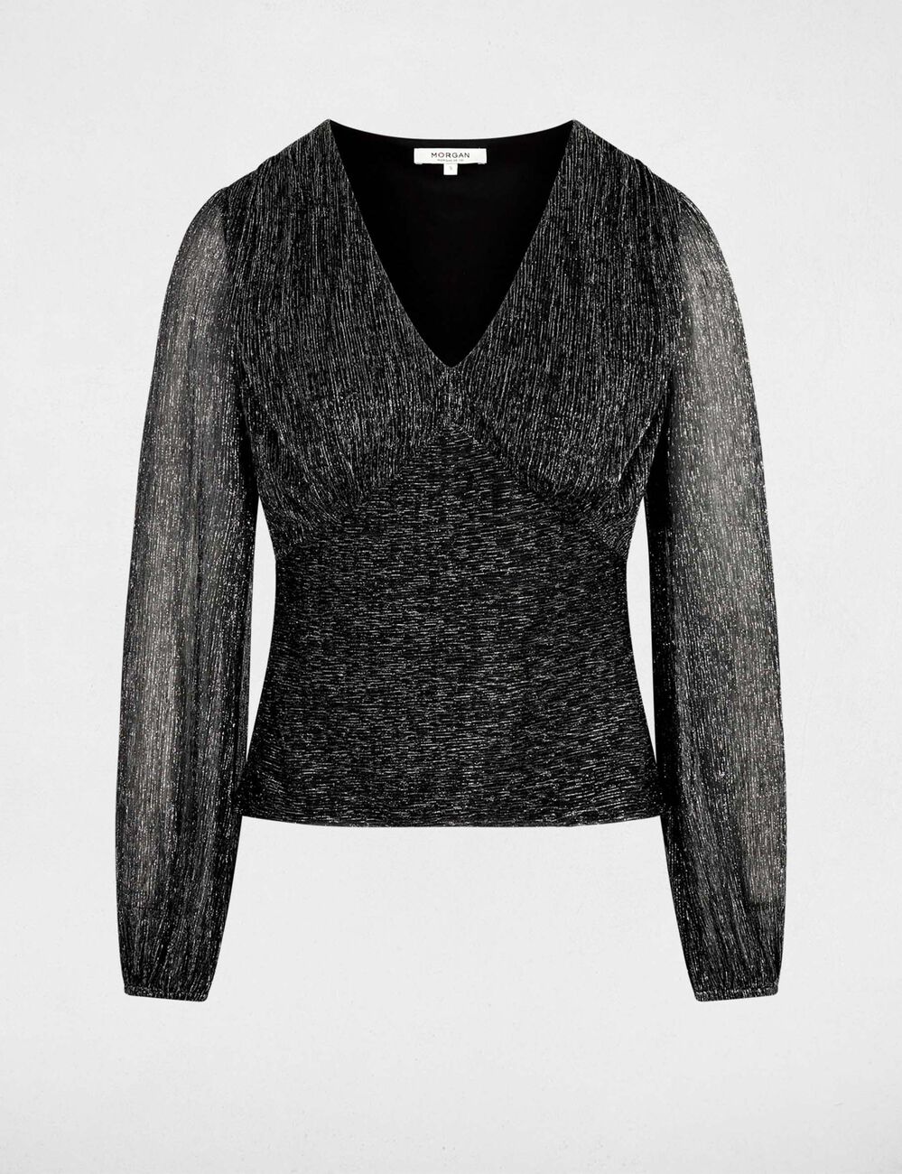 Camiseta de manga larga con cuello en V couleur argent mujer