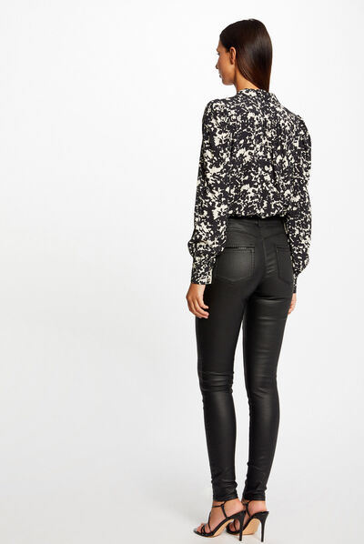 Pantalón skinny efecto mojado negro mujer