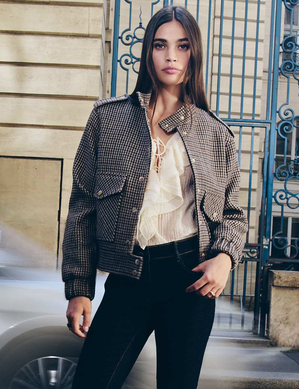 Chaqueta de tweed con cuello mao multicolor mujer