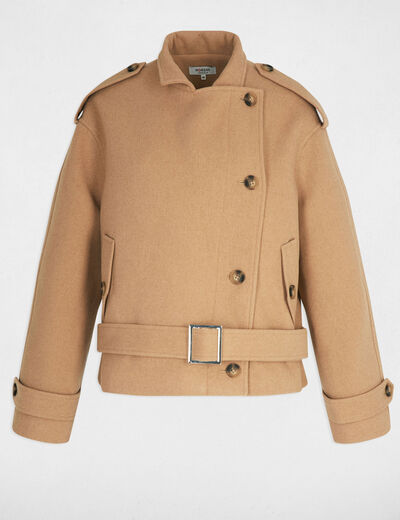 Abrigo corto oversize beige mujer