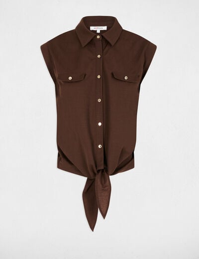 Camisa anudada sin mangas marr&oacute;n oscuro mujer
