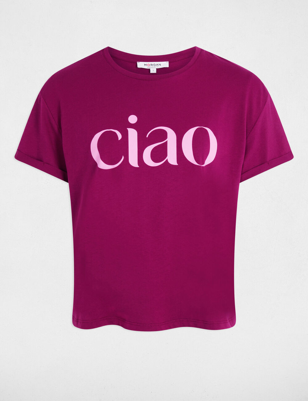 Camiseta de cuello redondo ciruela mujer