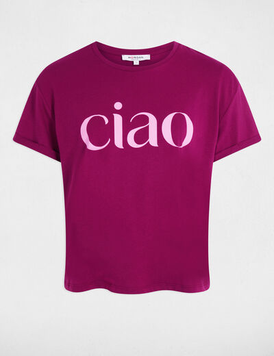 Camiseta de cuello redondo ciruela mujer