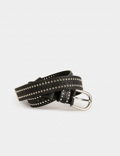 Cinturón con tachuelas y perforaciones negro mujer