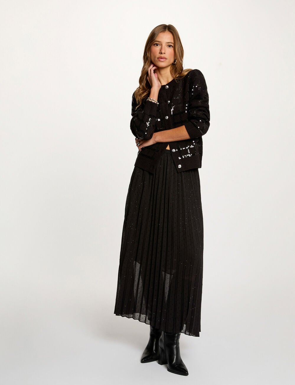 Falda larga con strass negro mujer