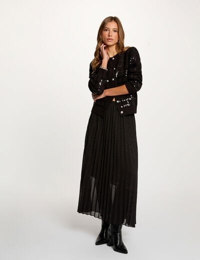 Falda larga con strass negro mujer