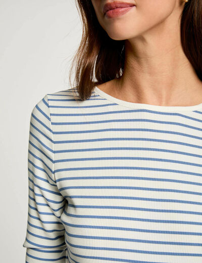 Camiseta manga larga rayas blanco mujer