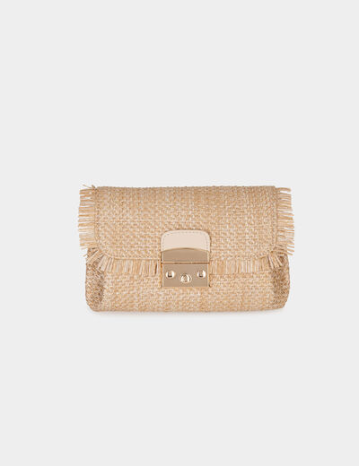 Bolso trenzado con flecos arena mujer