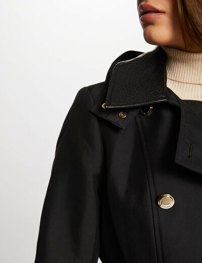 Gabardina con cuero sintético negro mujer