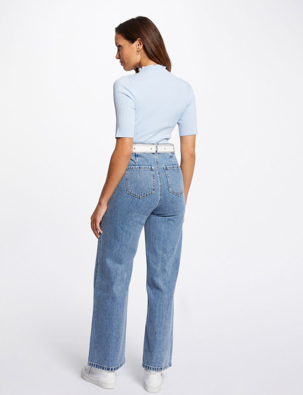 Vaquero pernera ancha talle alto denim doble stone mujer