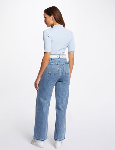 Vaquero pernera ancha talle alto denim doble stone mujer