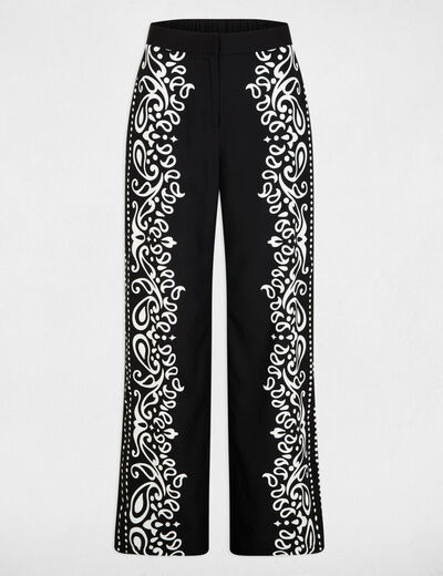 Pantal&oacute;n fluido estampado negro mujer