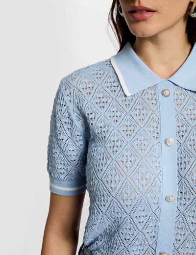 Chaleco ajustado con solapa azul cielo mujer