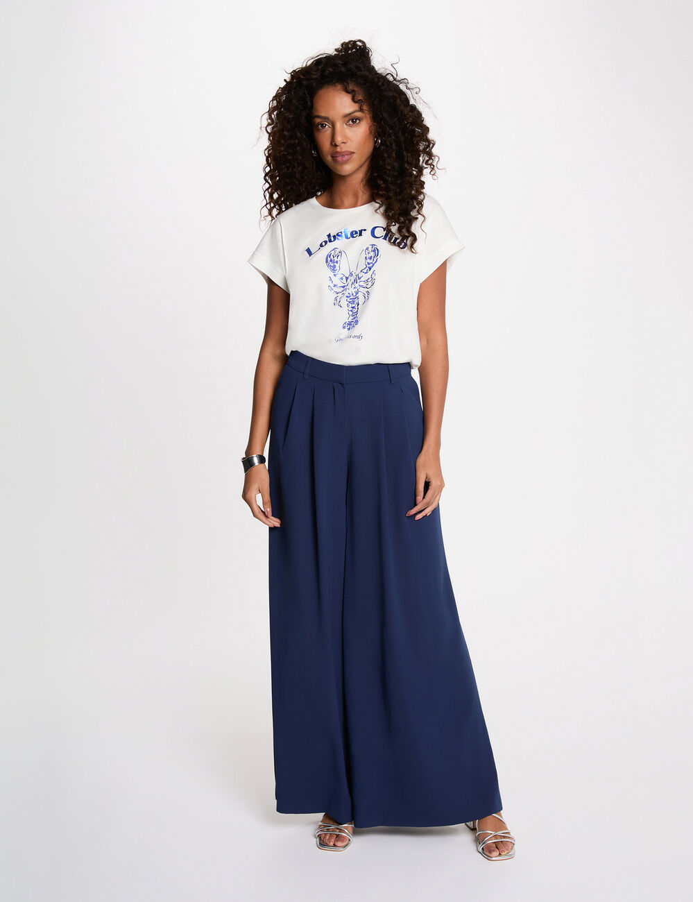 Pantal&oacute;n ancho fluido azul marino mujer