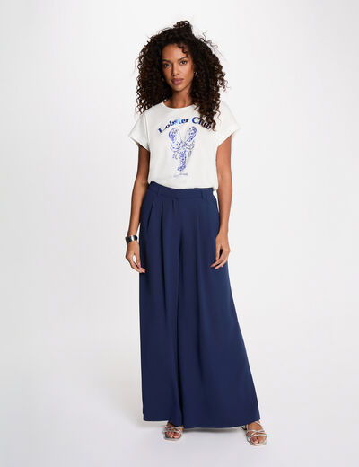 Pantal&oacute;n ancho fluido azul marino mujer
