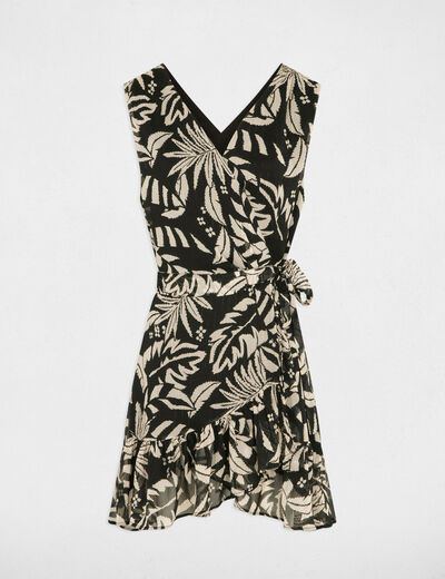 Vestido cruzado estampado negro mujer