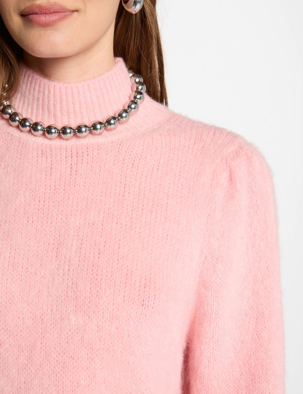 Jersey con cuello alto rosa mujer