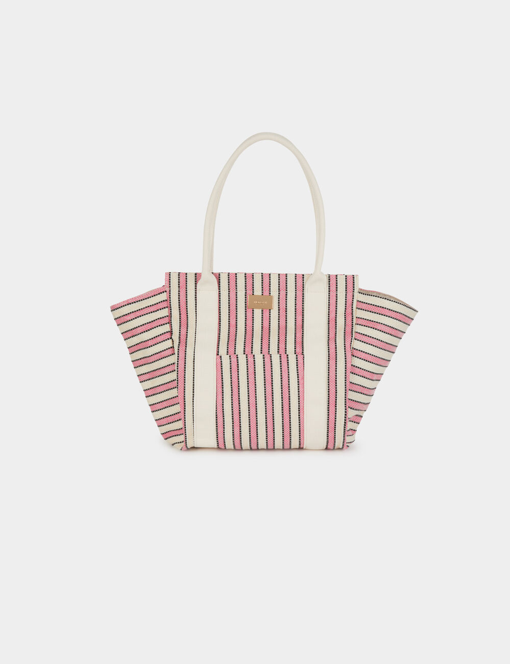 Bolso tote de rayas marfil mujer