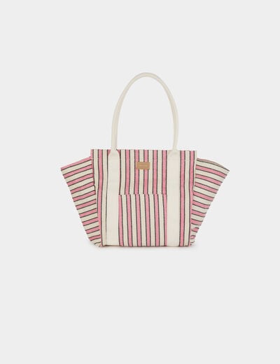 Bolso tote de rayas marfil mujer