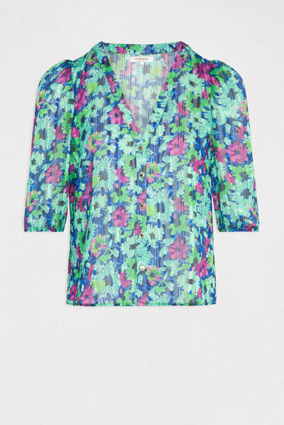Camisa manga 3/4 estampado floral multico mujer