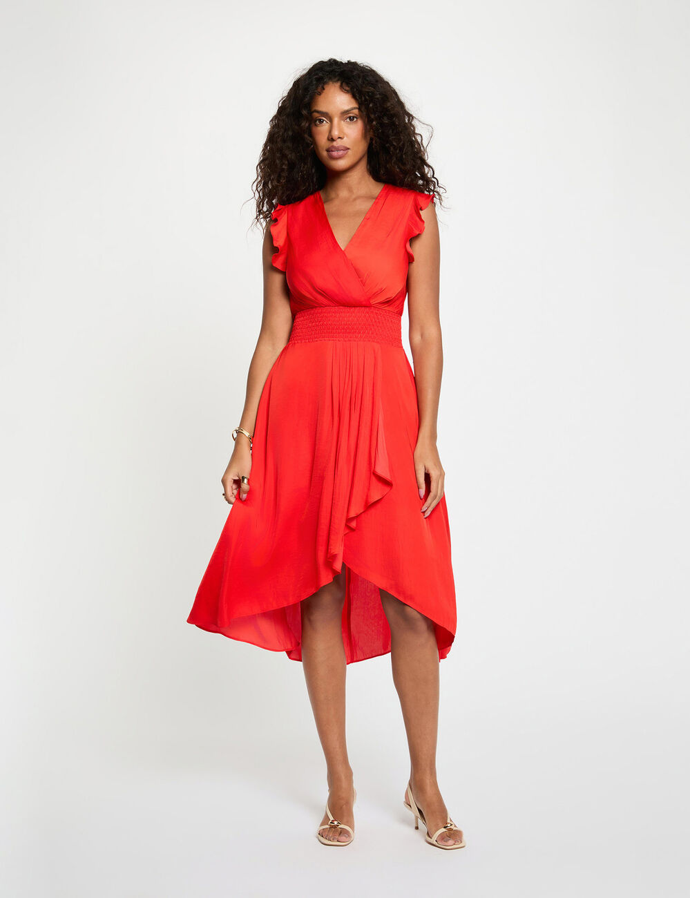 Vestido recto holgado sin mangas rojo vivo mujer