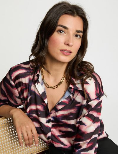 Camisa fluida con cuello abierto multicolor mujer