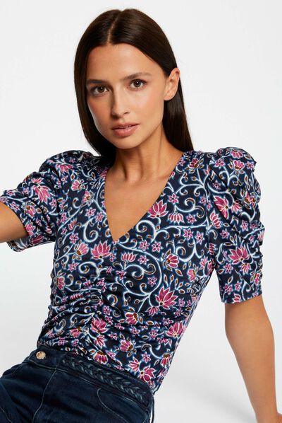 Camiseta manga corta estampado floral multico mujer