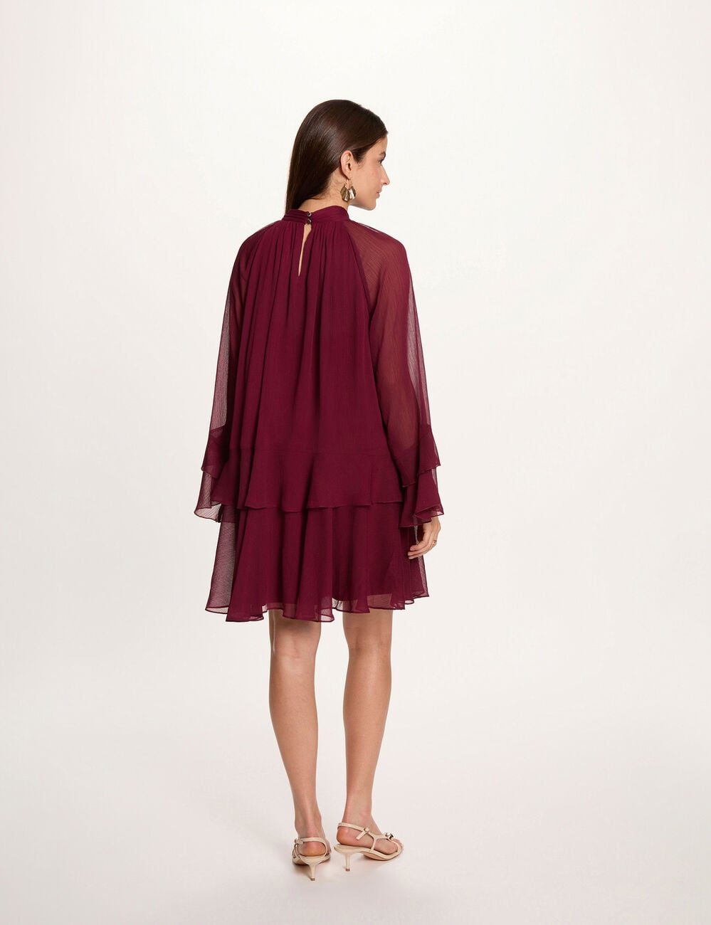 Vestido corto fluido ciruela mujer
