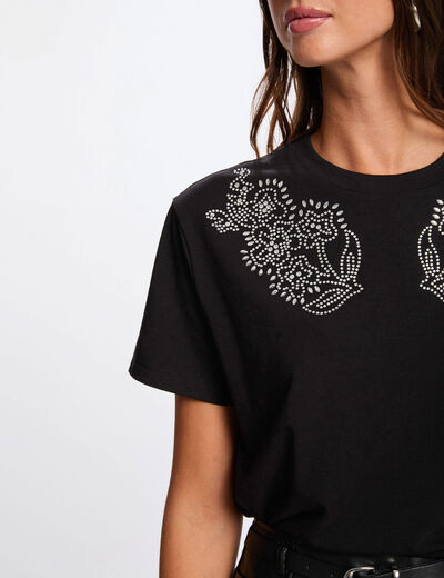 Camiseta con motivo de strass negro mujer