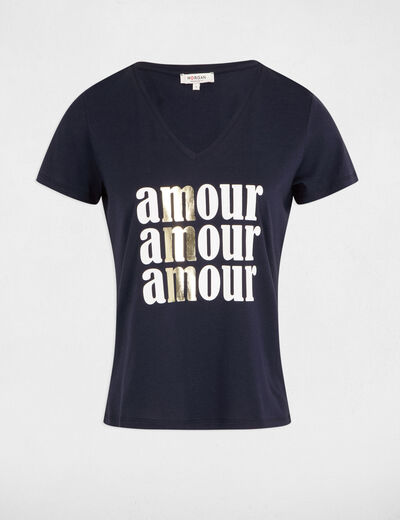 Camiseta con mensaje azul marino mujer