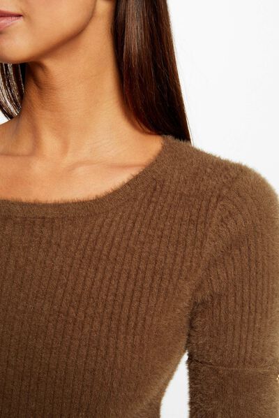 Jersey manga corta acanalado verde medio mujer