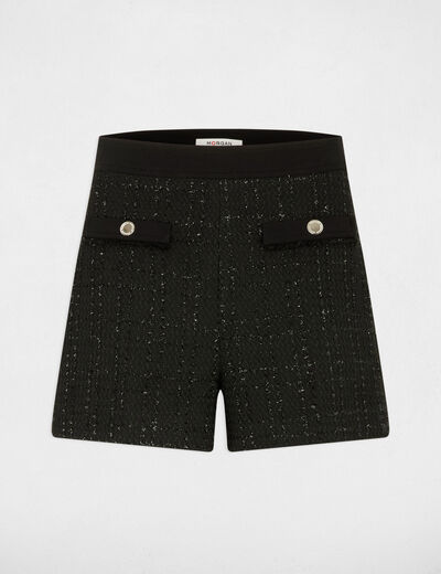 Short ajustado de tweed negro mujer